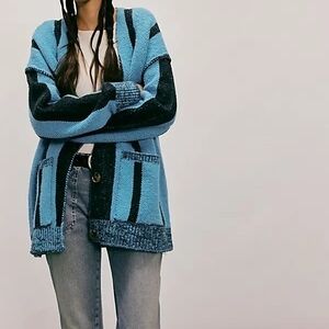 Free People Blue and Black Striped Cardigan